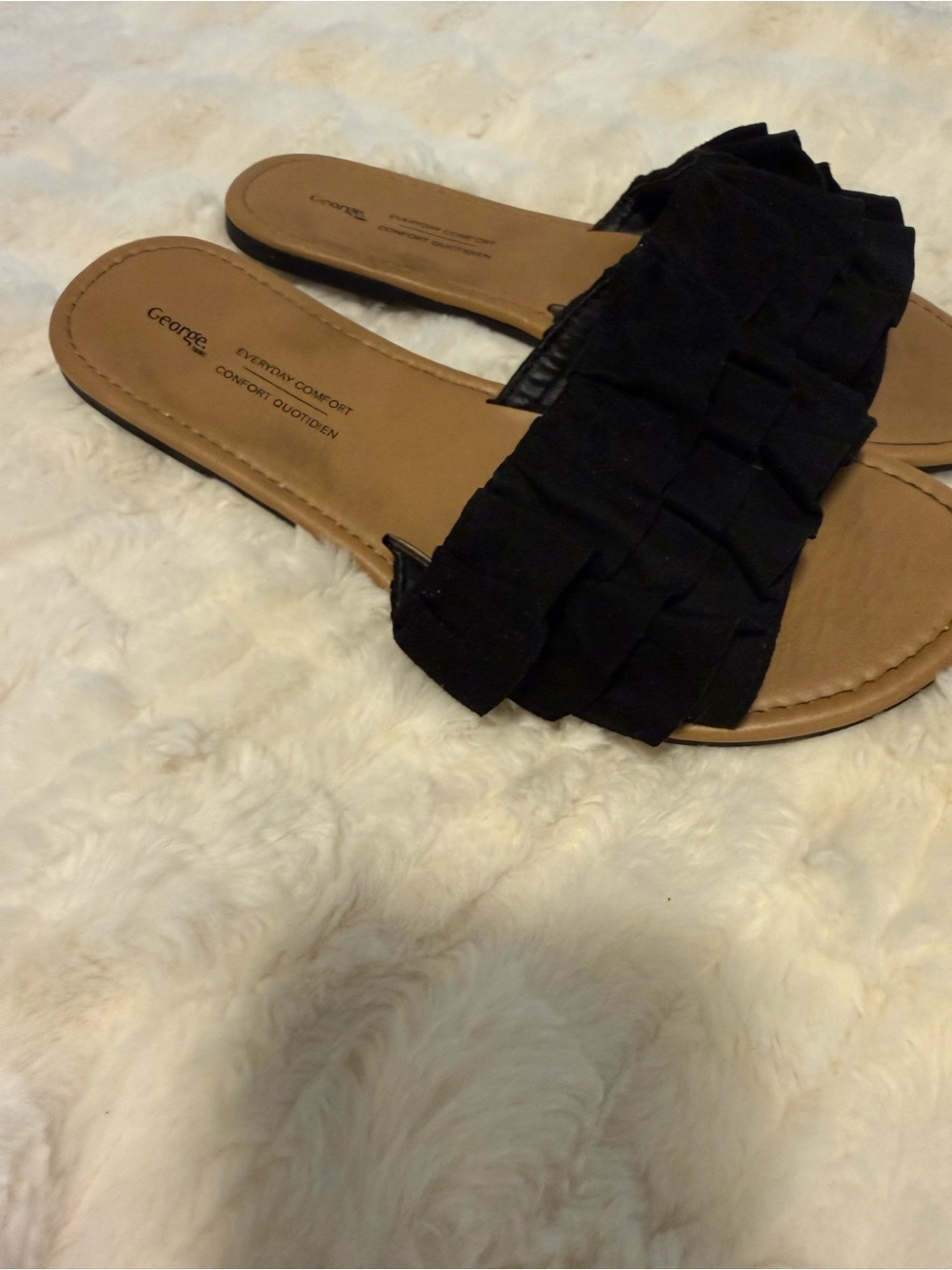 George Black Ruffled Slide Sandals - Picture 3 of 4